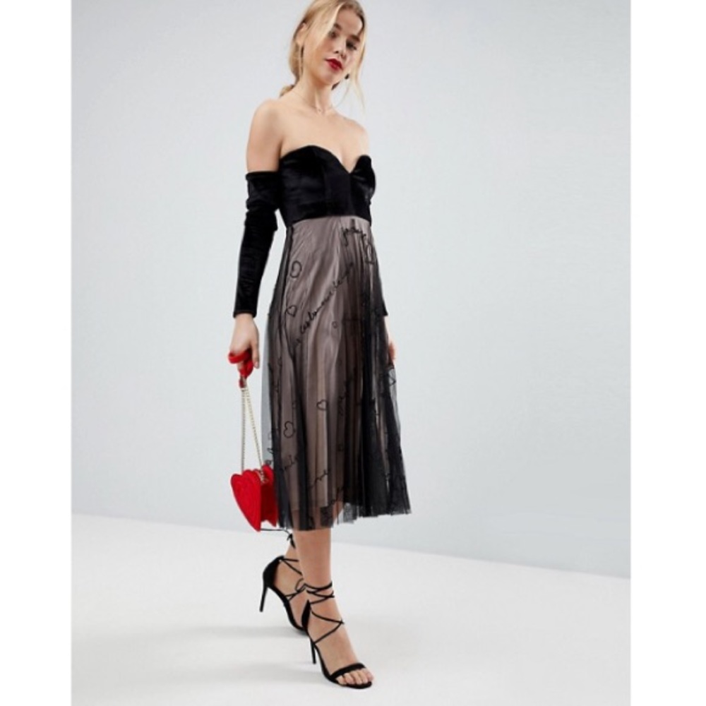 NWT ASOS Velvet Embroidered Tulle Midi Dress 4 - Picture 2 of 8